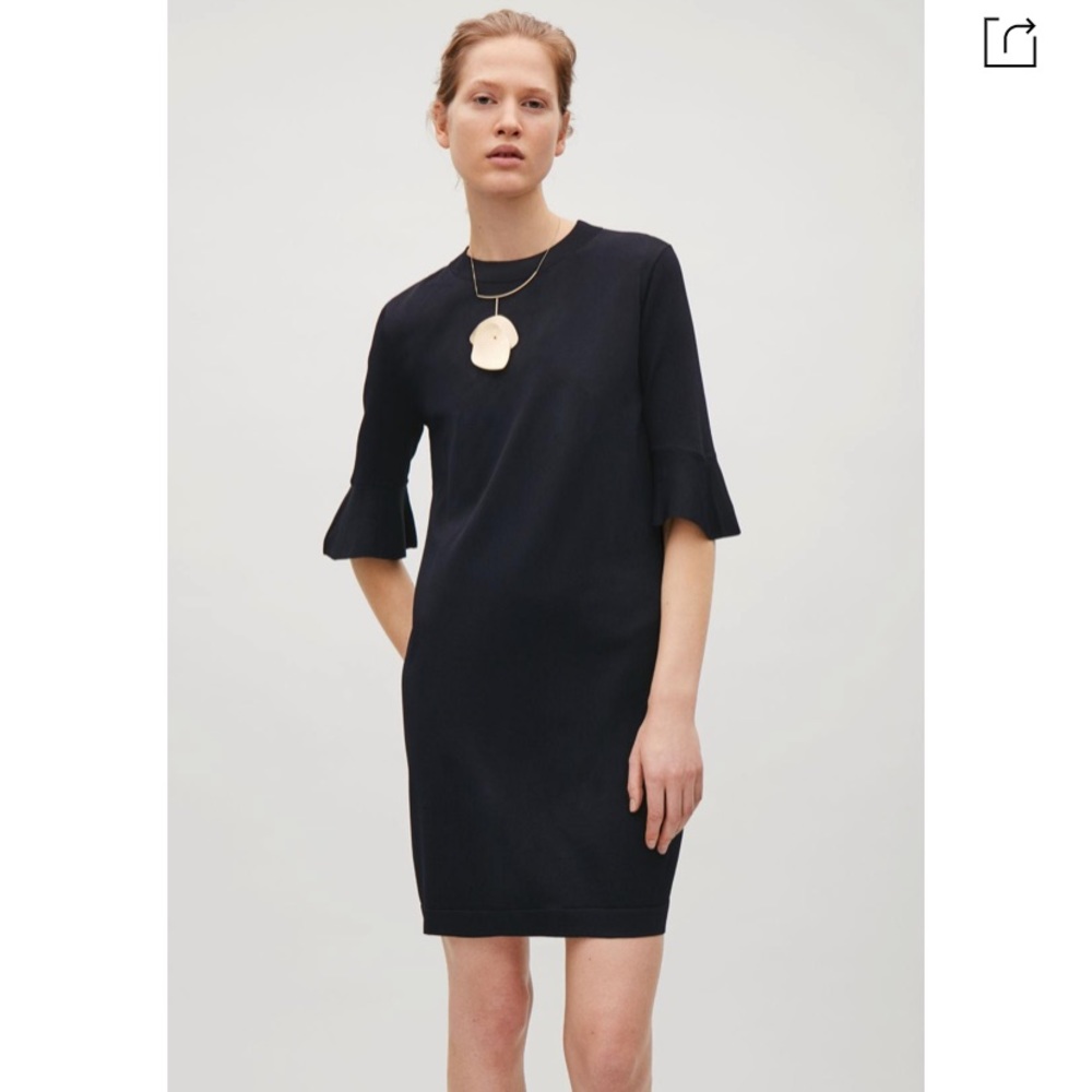 COS navy blue flare sleeve shift dress NEW small